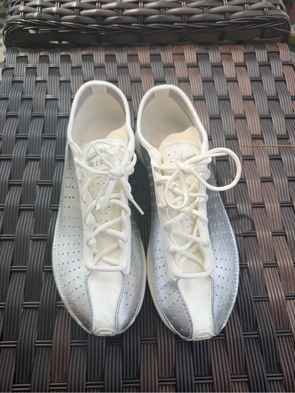 Nike Women's White and Silver Gradient Perforated Sneakers